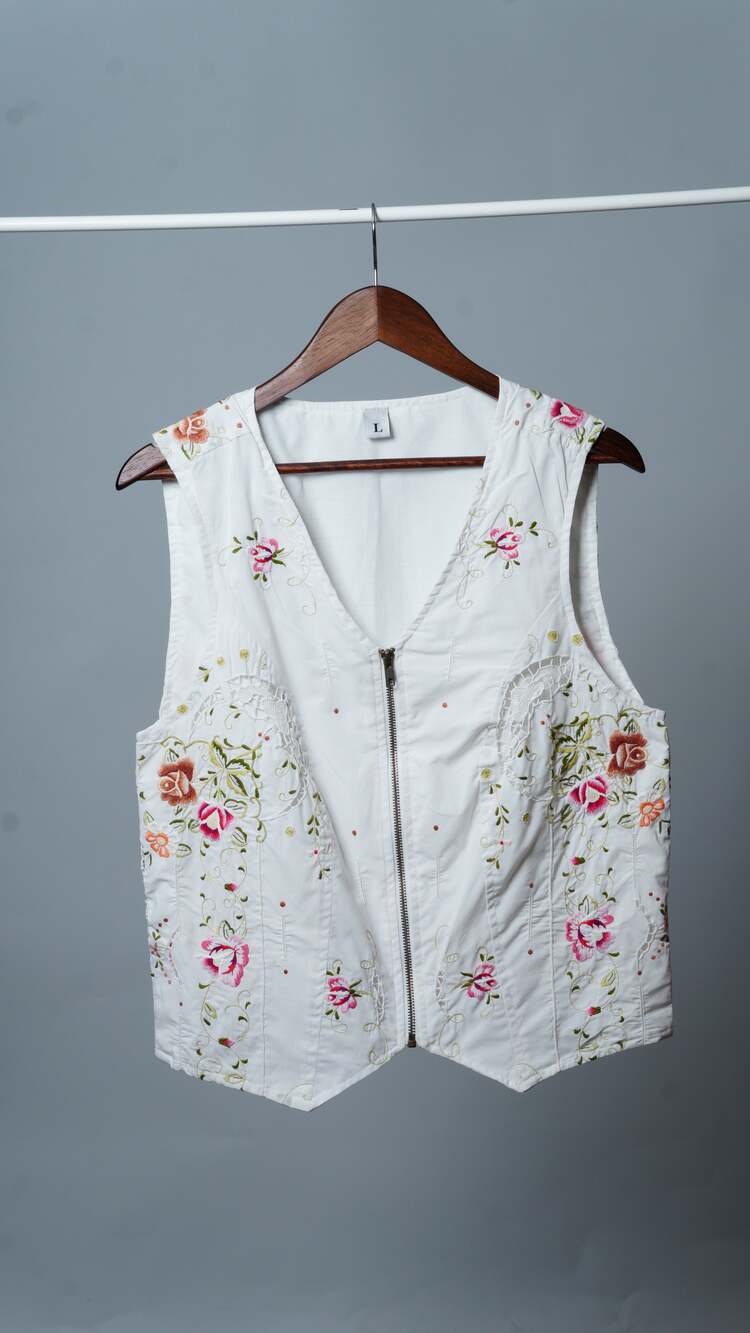 Upcycled Tablecloth Vest Size L